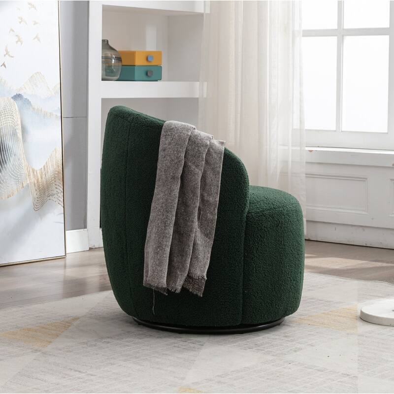Swivel Barrel Chair,Teddy Fabric Upholstered Modern Round Accent Arm Chairs