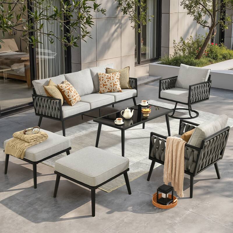 HOOOWOOO 6-piece Outdoor Patio Furniture Conversation Set with Swivel Chair - Grey