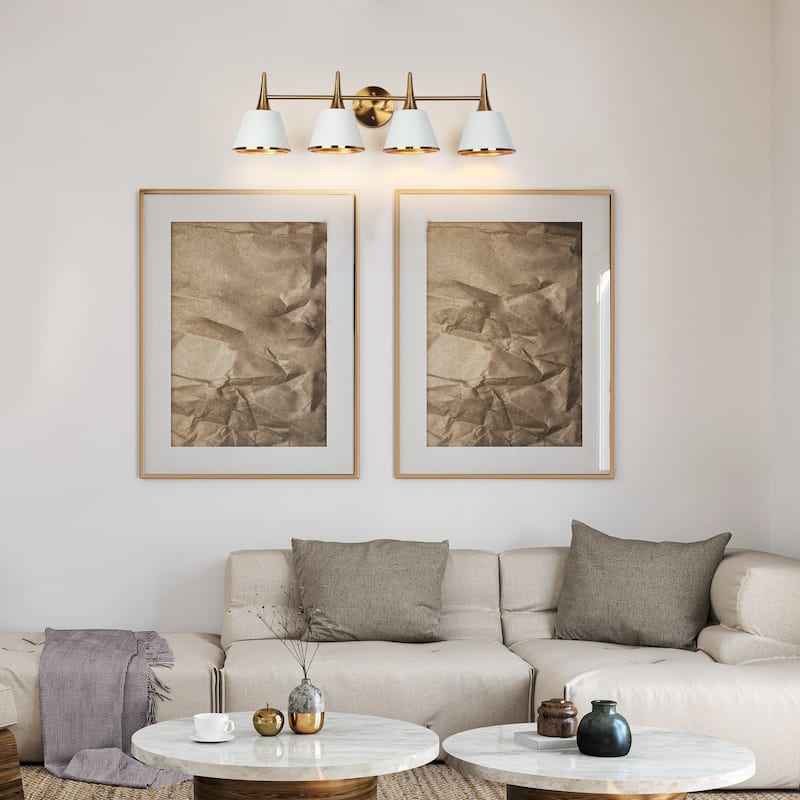 Nisa Modern 4-Light Gold White Bathroom Vanity Light Wall Sconce - W29.1"xD7.9"xH9"