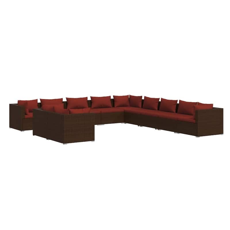 vidaXL Patio Lounge Set Outdoor Sectional Sofa Set Table Garden Poly Rattan - 27.6" x 27.6" x 23.8"