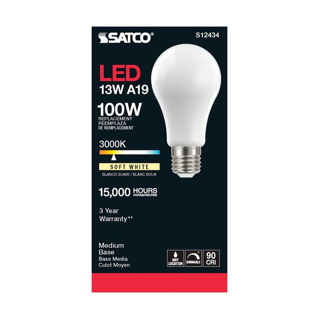 13.5 Watt LED A19 Soft White Medium Base 3000K 90 CRI 120 Volt - N/A