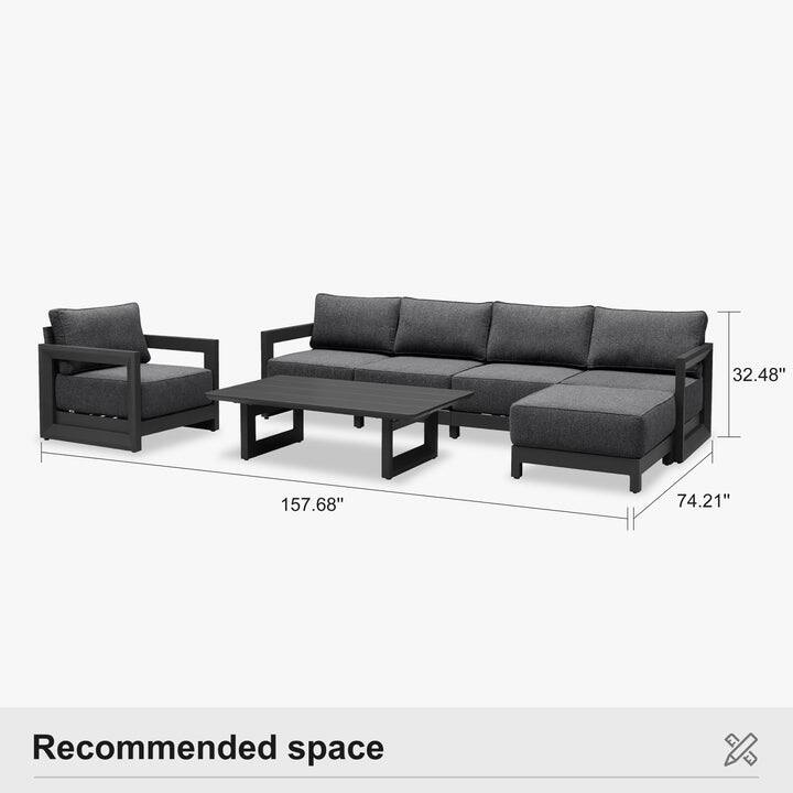 PURPLE LEAF Patio Furniture Set L-Shaped Outdoor Couch with 9.6" Thick Cushion Sofas for Yard Porch Deck, Grey with Table
