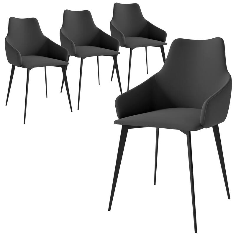 Sonnet Dining Chair with Armrests and Black Powder-Coated Iron Legs Set of 4