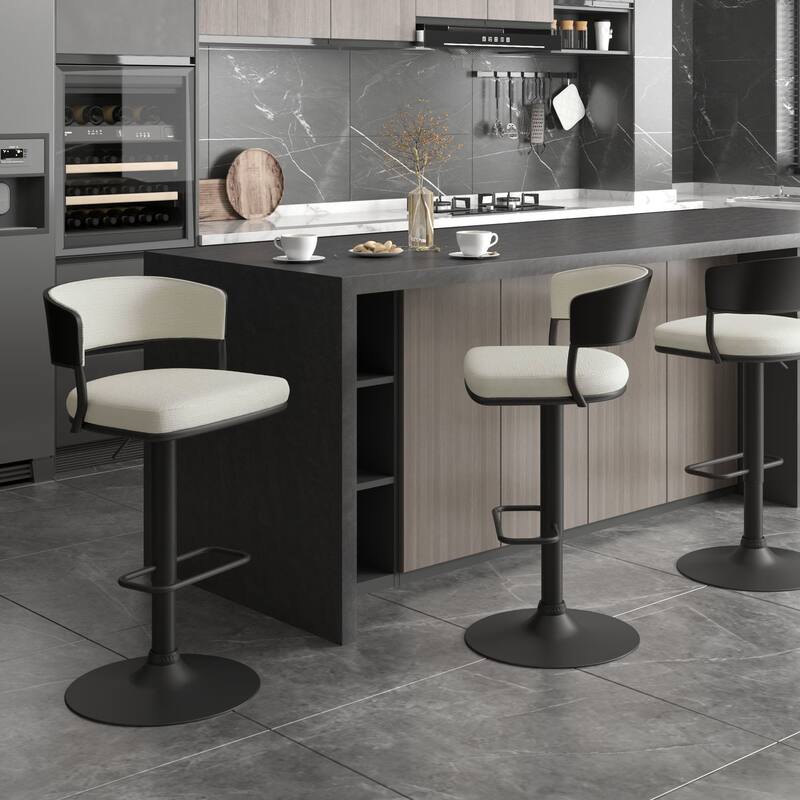 Modern Performance Fabric & Bentwood & Metal Adjustable Air-Lift Stool, Set of 4