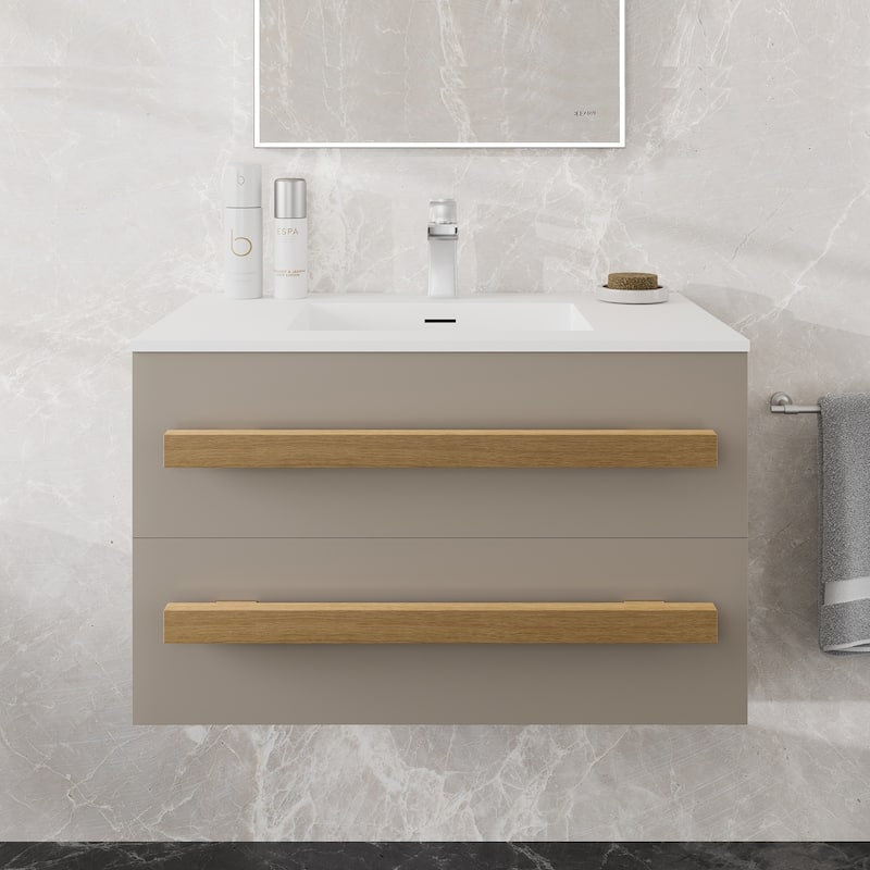 Element 32"W Wall Mount Bath Vanity with WH Solid Surface Top