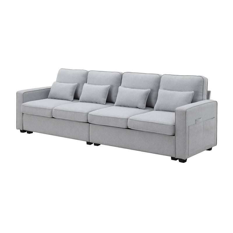 Modern Linen Fabric Sofa with Armrest Pockets