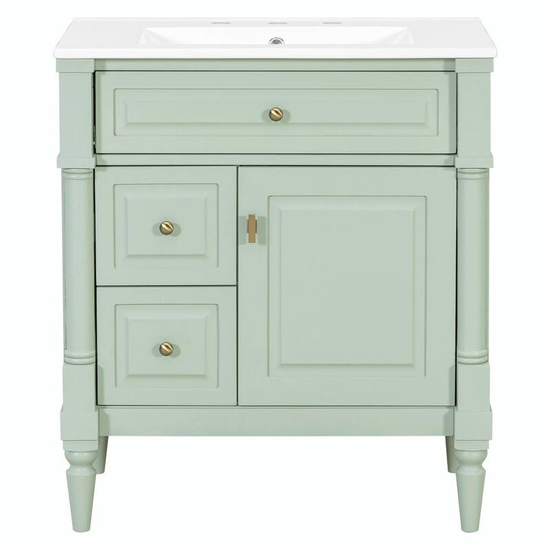 36" Bathroom Vanity with Sink, Freestanding Bathroom Cabinet with Ceramic Basin, Flip Drawer