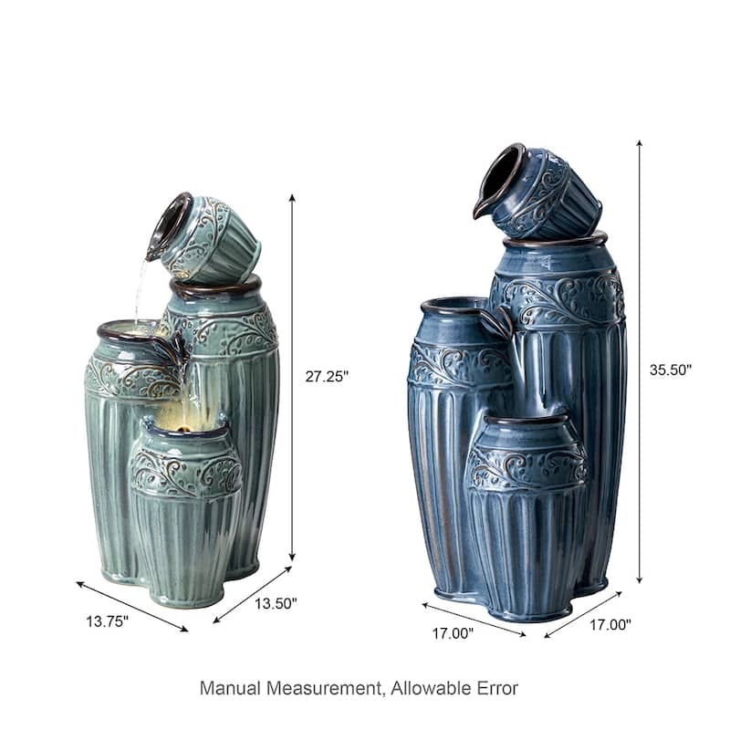 Glitzhome 27"H/35"H 3-Tier or 4-Tier Embossed Pattern LED Ceramic Pots Fountain