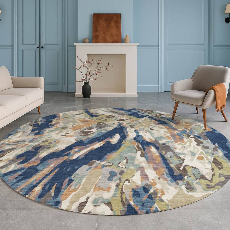 Machine Washable Indoor/ Outdoor Brushstrokes Chantille Rug