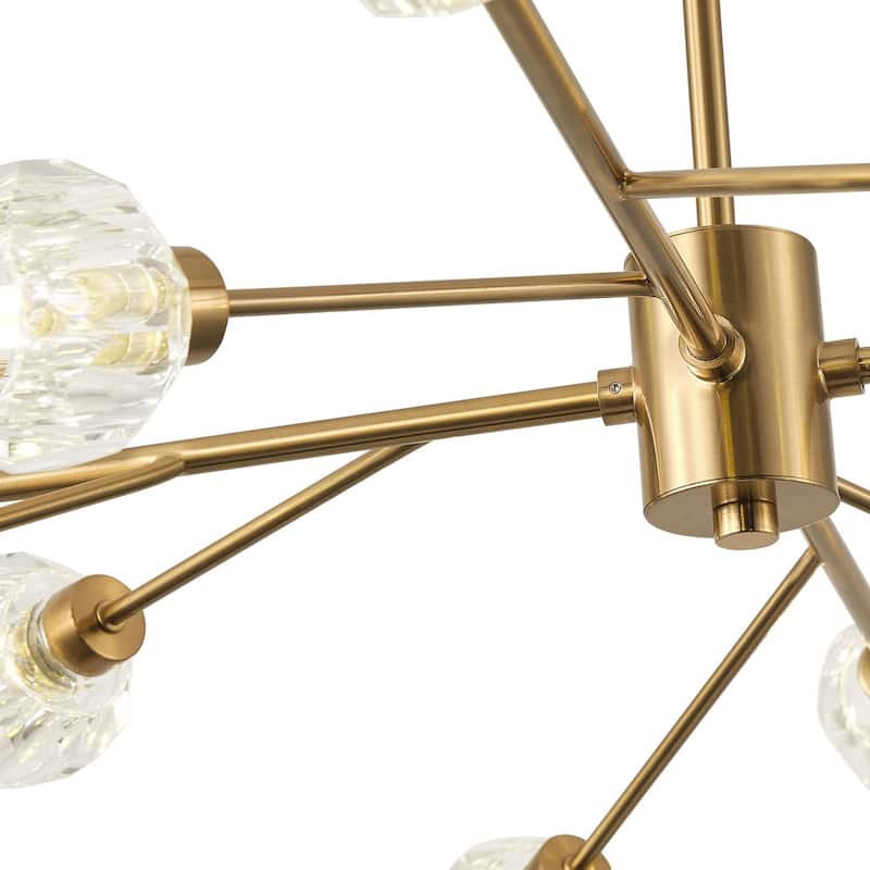 Mid-Century Modern Brass 12-Light Clear Glass Sputnik Chandelier for Dining Room