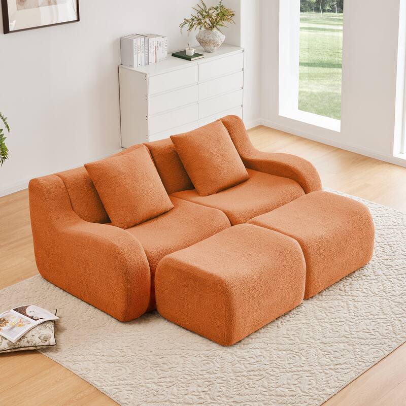 Soft Teddy Fabric Boneless Sofa, Anti-Slip Design, Assembly Chaise Lounge Curved Armrests Ergonomic Support