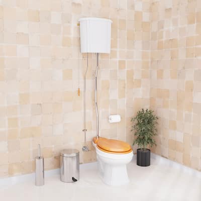 High Tank, Pull Chain Round Toilet White Ceramic Tank, Chrome Plated Z Pipe
