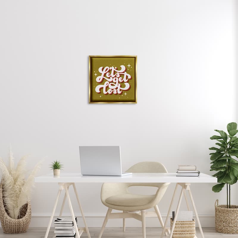 Stupell Let's Get Lost Retro Lettering Framed Floater Canvas Wall Art Design By Sarah Hickman
