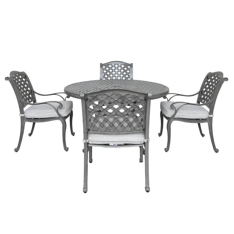 Ventura Cast Aluminum 5 Piece Round Dining Set with 4 Arm Chairs