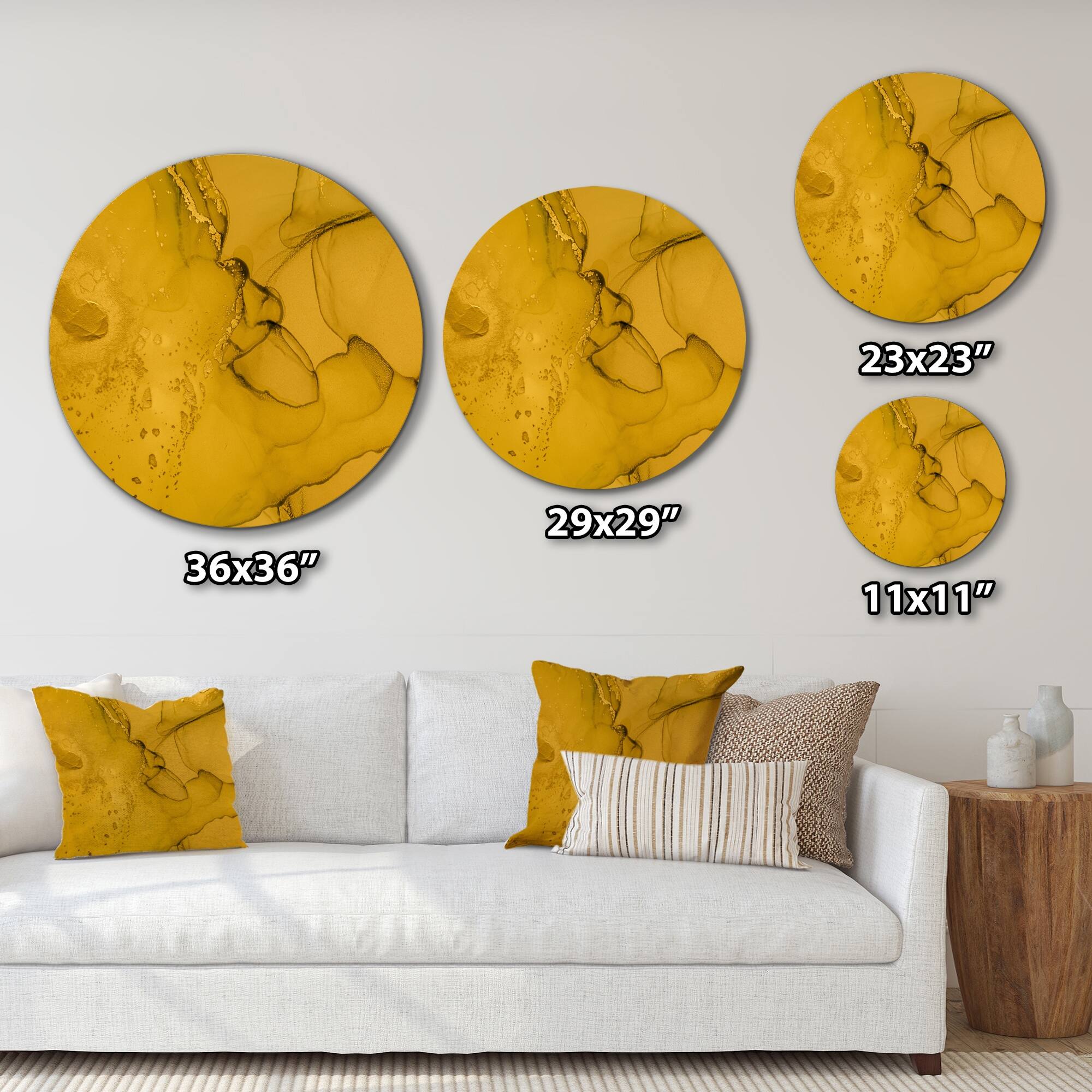 Designart 'Gold Fluid Art I' Modern Metal Circle Wall Art Bed Bath