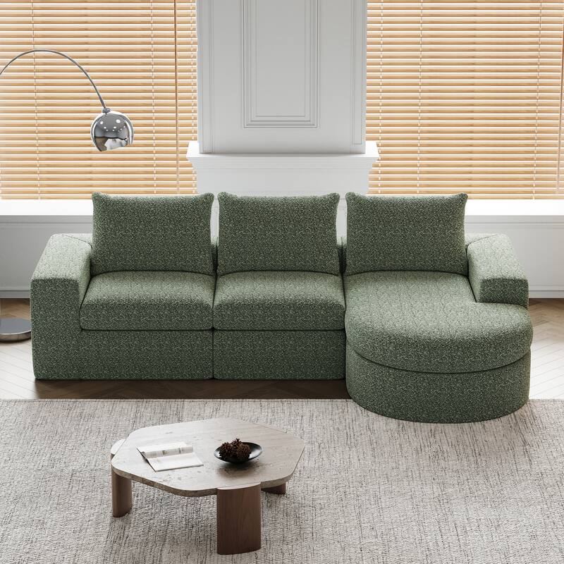 99-Inch Chenille Cloud Curved Sectional Sofa with Chaise, L-Shaped Modern Boneless Couch with Deep Seats,Sectional Sofa