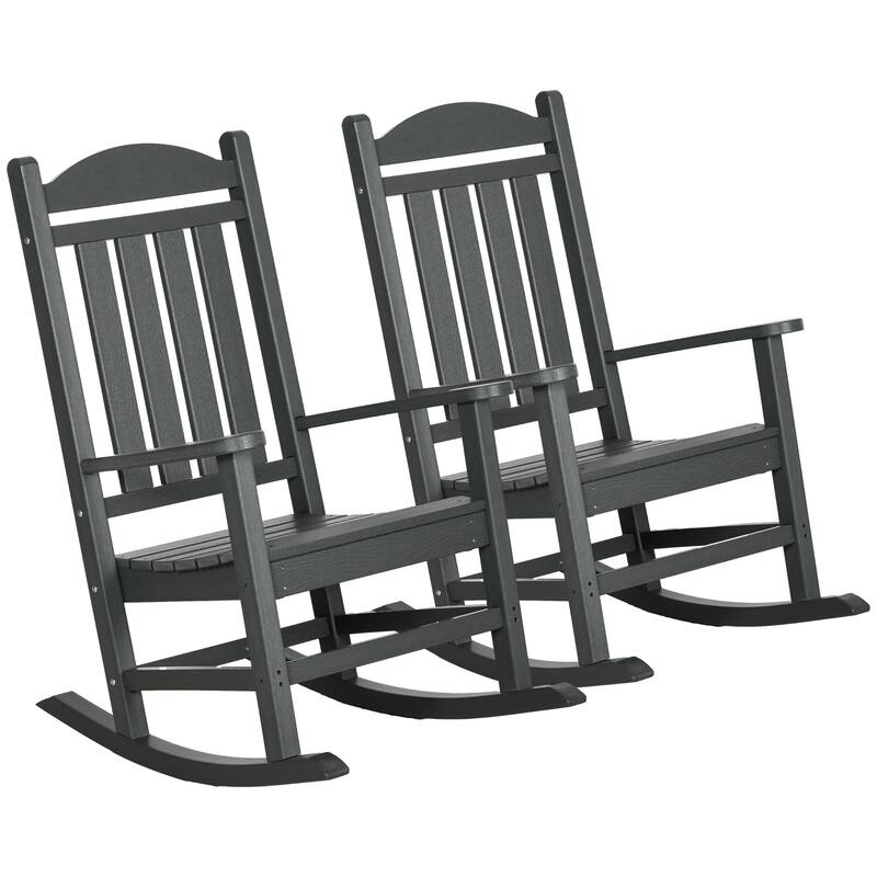 2 Pieces Outdoor Rocking Chair,All Weather-Resistant Hdpe Rocking Patio Chairs With Rustic High Back