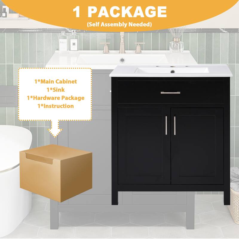 Bathroom Vanity with Ceramic Sink, Bathroom Storage Cabinet with Shelf, Vanity Set with Sliding Drawer and Storage Door Rack