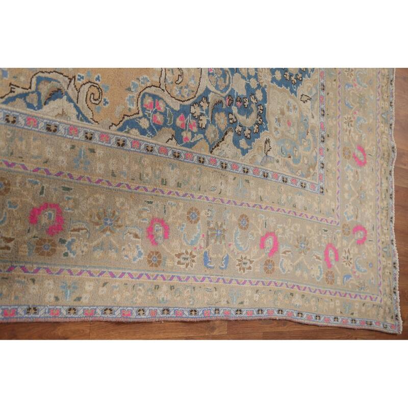 Hand Knotted Oriental 100% Wool Carpet Traditional Floral Peach Tabriz Area Rug - 12' 6'' X 9' 6''