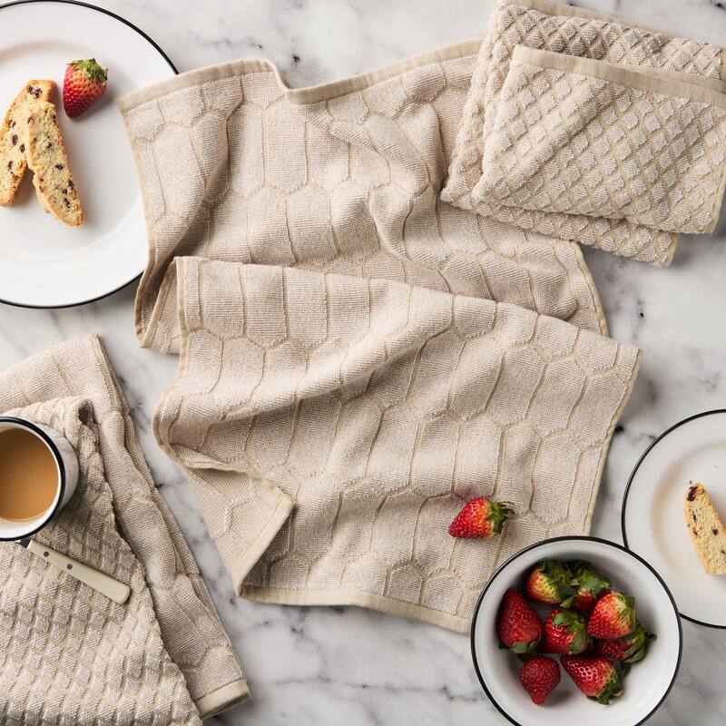 MARTHA STEWART Honeycomb Chambray Textured Kitchen Towel 4-Pack Set
