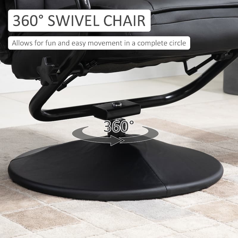 PU Leather Recliner Chair with Ottoman, Swivel and Recline - 30"W x 33"D x 40.5"H