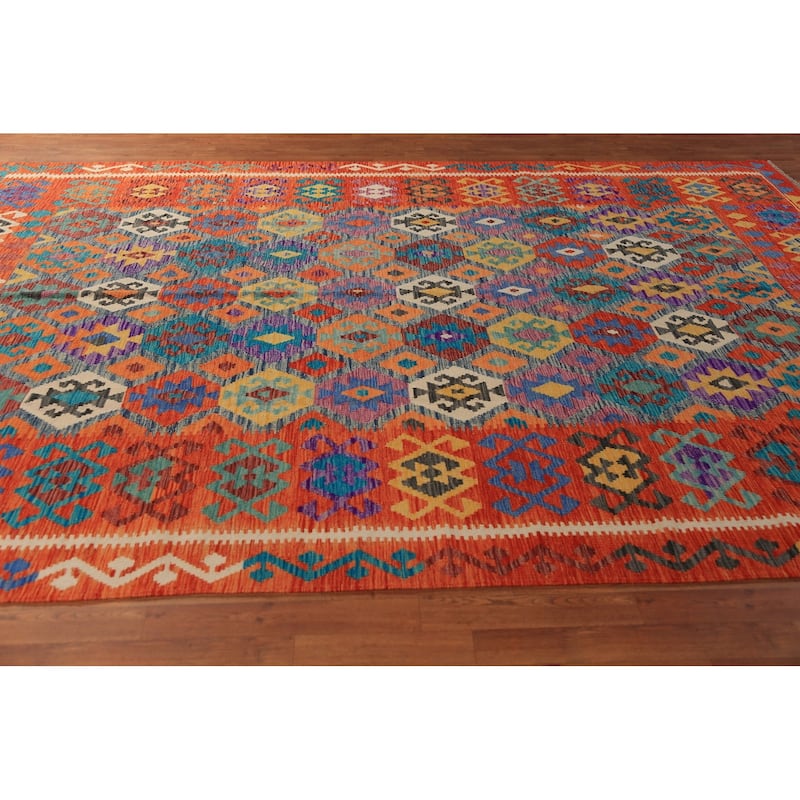 All-Over Kilim Oriental Area Rug Flatweave Wool Carpet - 8'4"x 11'7"