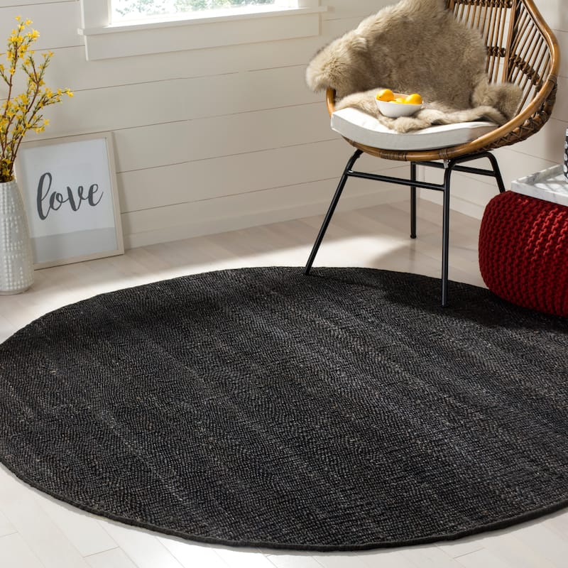 SAFAVIEH Handmade Natural Fiber Leteke Jute Fringe Rug - 8' x 8' Round - Black
