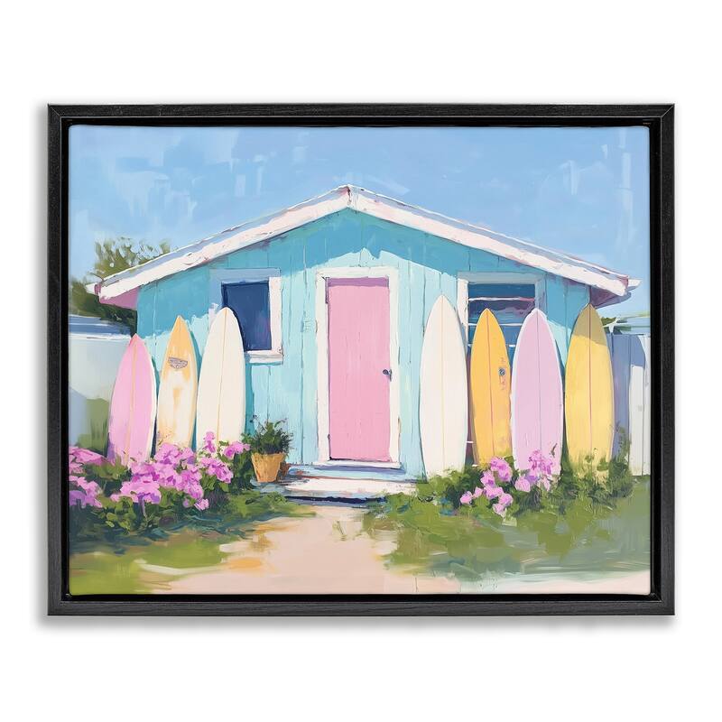 Stupell Cabin with Pastel Surfboards Framed Floater Canvas Wall Art Design By Arlington Prints - 31 x 25 - Black