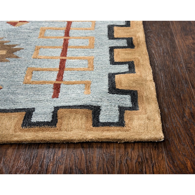Alora Decor Durango Southwest Tribal Light Blue Hand-tufted Wool Rug