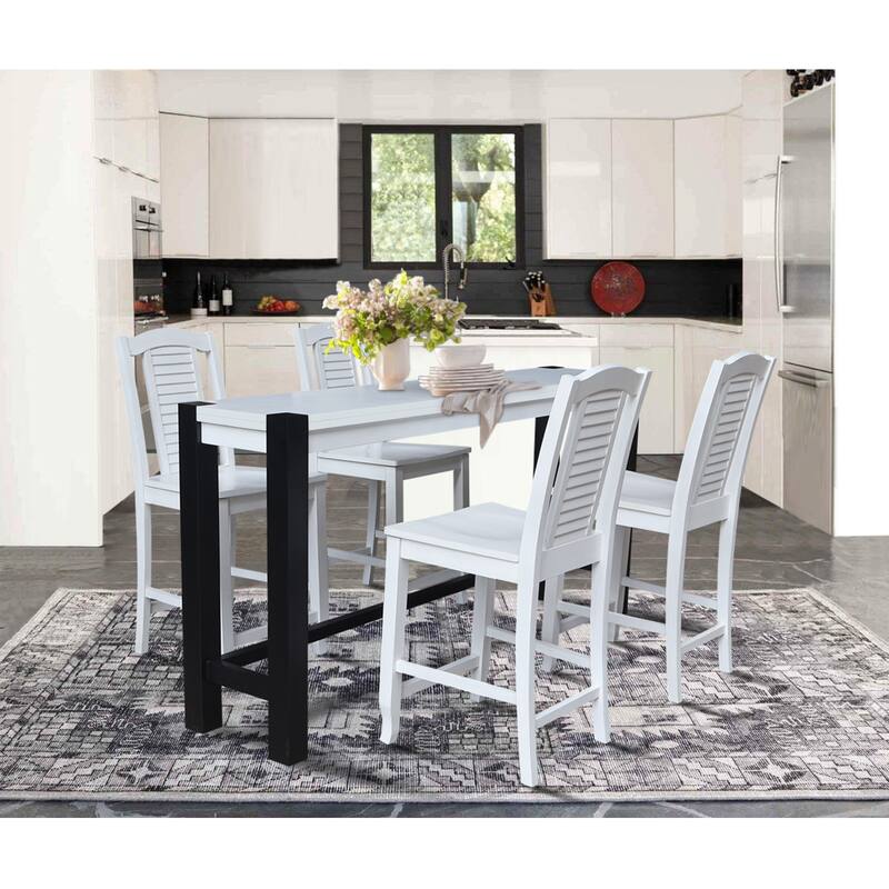 Solid Wood Tall Accent Table with 4 Counter Height Stools