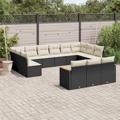 vidaXL Patio Sofa Set with Cushions Outdoor Conversation Furniture Poly Rattan - 24.4 x 24.4 x 27.2 in