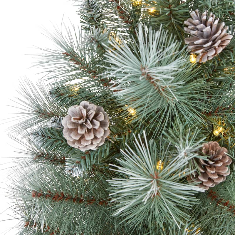 4’ Pre-Lit Frosted Tip Columbia Pine Artificial Christmas Tree, Clear LED Lights - 4 Foot