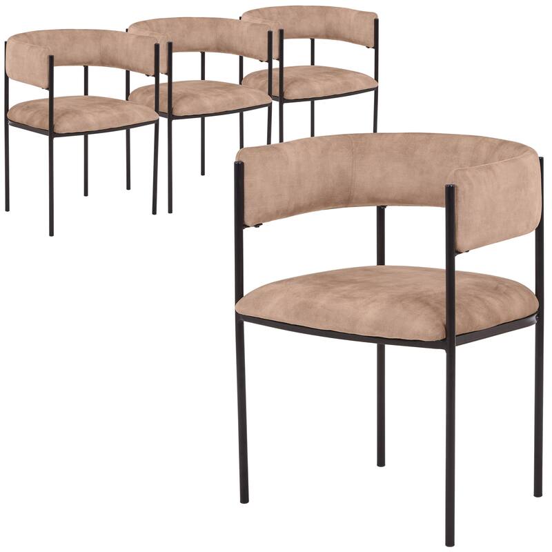 Dining Chair in Leather with Open-Back and Powder Coated Iron Legs Set of 4