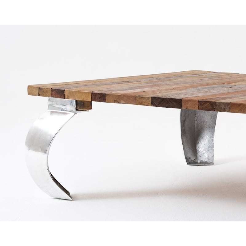 39" Steel And Reclaimed Wood Contemporary Square Coffee Table - 14.57" H x 39.37" W x 39.37" D