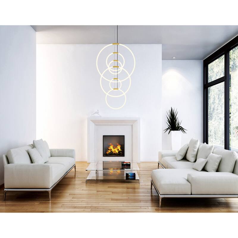 Hoops Integrated LED 35in 6 Ring Satin Gold Chandelier - Satin Gold