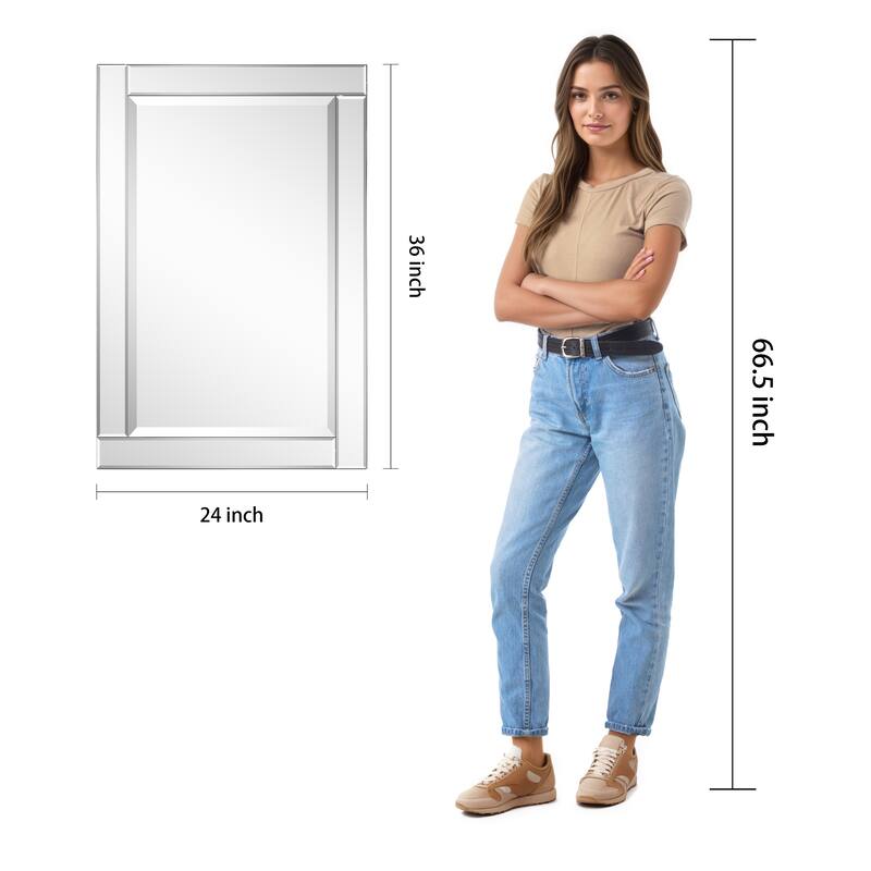 Beveled Rectangle 1"-Beveled Center Wall Mirror with Solid Wood Frame - Clear