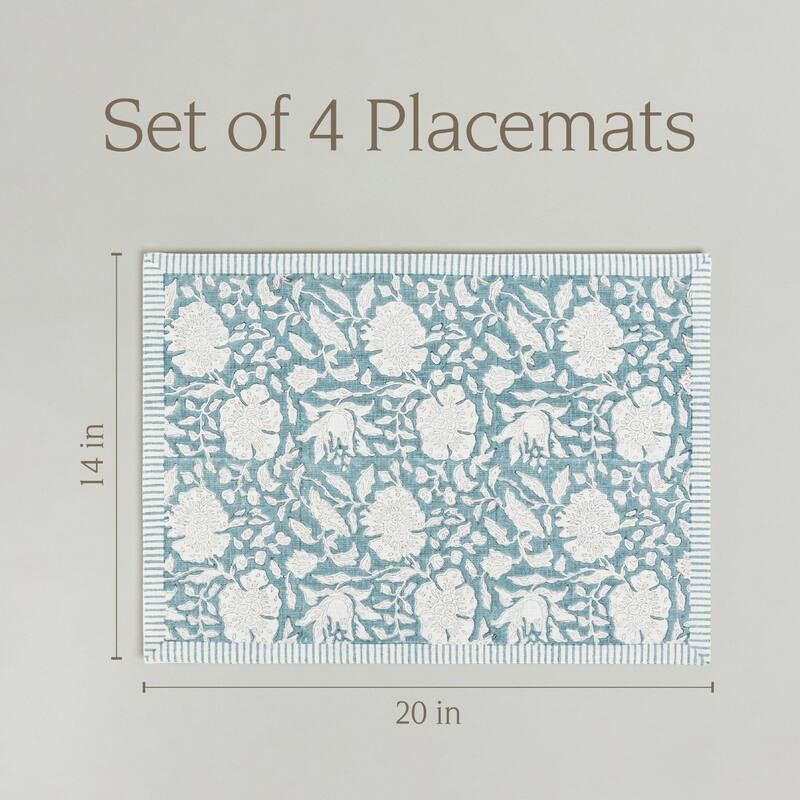 over&back Hand-Blocked 100% Cotton Placemats - Machine Washable - Set of 4