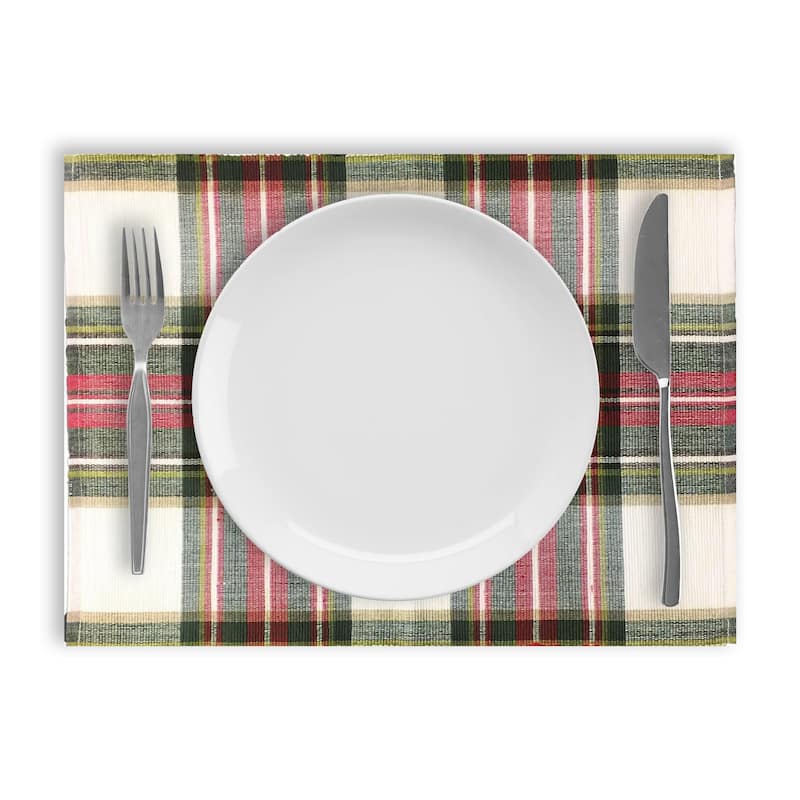 Fabstyles Celebration Plaid High Quality Cotton Placemats Set of 4 - 13"x19"