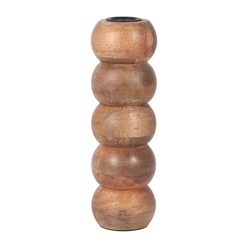 Sagebrook Home Wood, Ribbed Votive Holder, Natural, Cylinder, Ribbed - 3" x 3" x 8" - Ribbed Brown