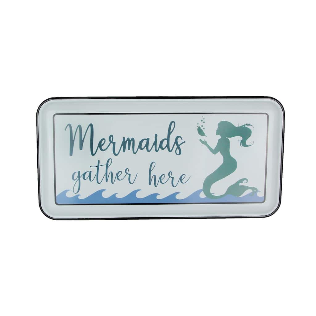 White Enamelware Mermaids Gather Here Metal Wall Sign Coastal Decor - Multi-Color - 11.75 X 23.75 X 0.75 inches
