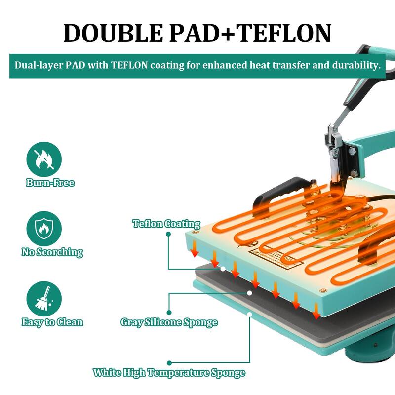 6 in 1 Heat Press Machine, 15"x15"Sublimation Heat Press, 360° Swing Away Digital Heat Transfer Multifunction Combo