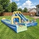 preview thumbnail 4 of 7, Oxford Cloth Shark Theme Dual Slide Inflatable Water Bounce Castle In Blue With Climbing Wall - N/A