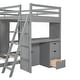 preview thumbnail 18 of 34, Twin Over Twin Bunk Bed with LED Lights & USB Ports, Storage Drawers, Shelves, Desk, and Safety Rails for Kids' Room, Grey