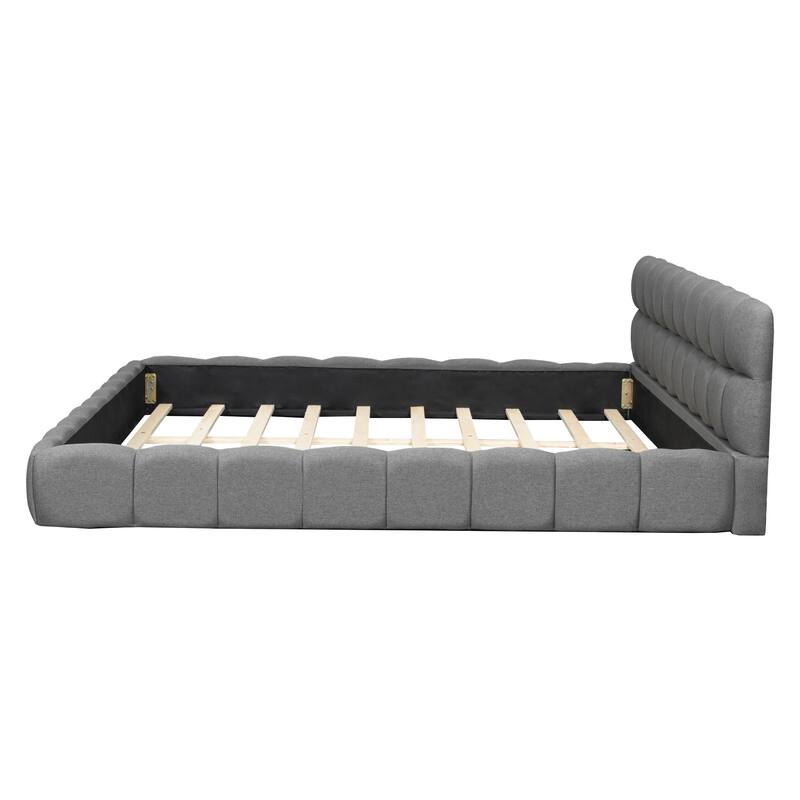 GDFStudio - Upholstered Platform Bed with Soft Linen Fabric and Solid Plywood Frame