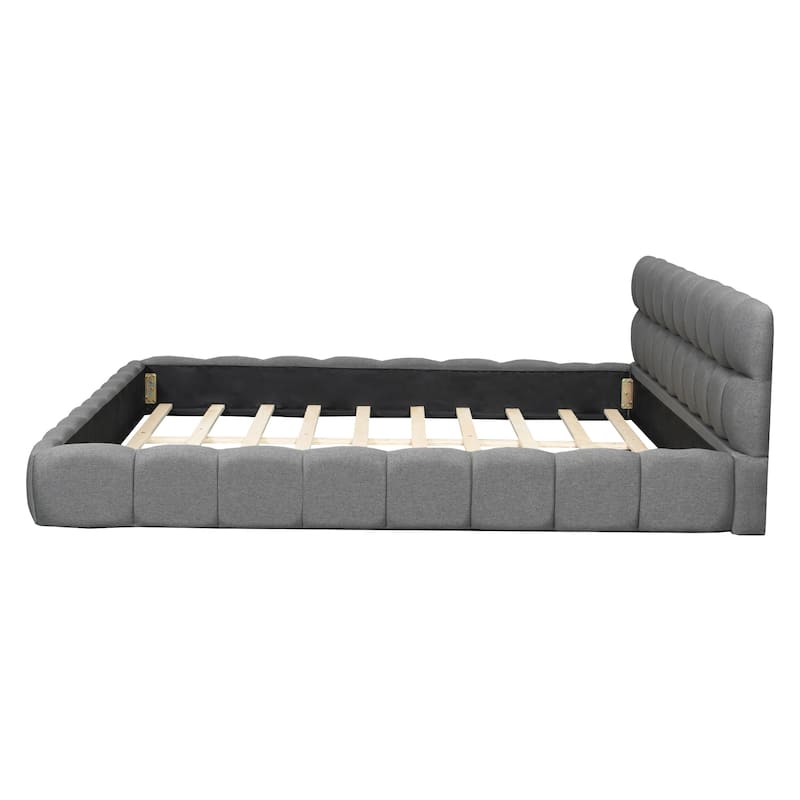 Modern Grounded Bed Frame Linen Fabric Upholstered Platform Bed Frame with Soft Headboard, No Box Spring Needed, Easy Assembly