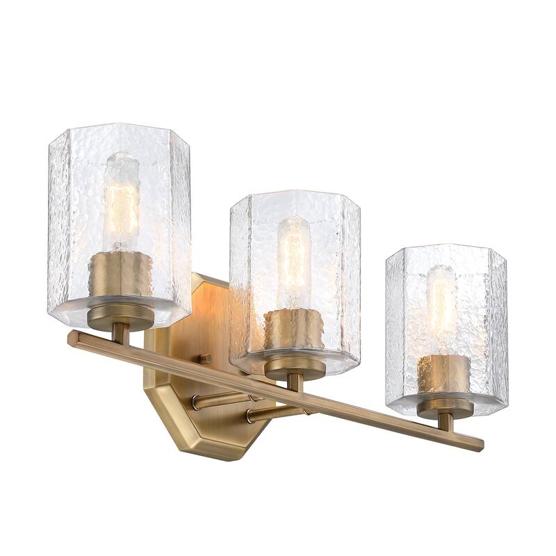 Haven 24 in. 3-Light Old Satin Brass Vanity Light with Clear Rippled Glass Shades for Bathrooms