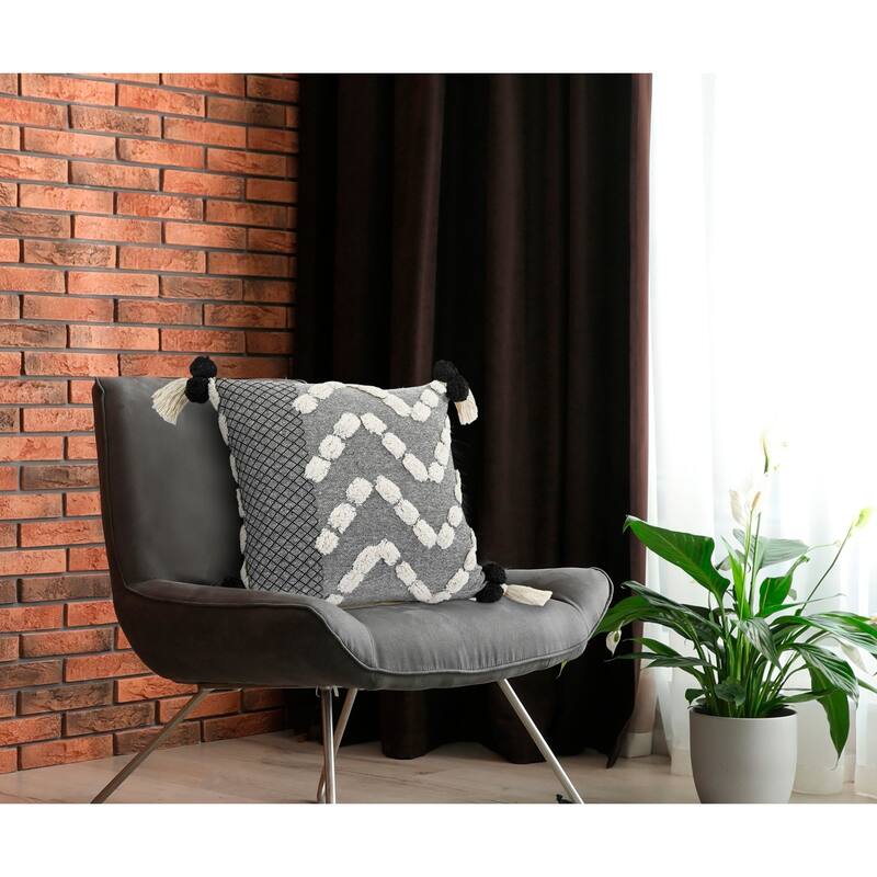 20" Black and Gray Zig-Zag Square Throw Pillow