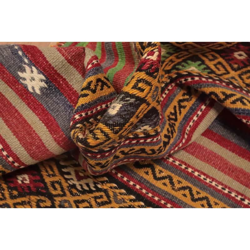 Hand Woven Oriental 100% Wool Carpet Southwestern Tribal Multi-Colored Kilim Area Rug - 9' 4'' X 5' 6''