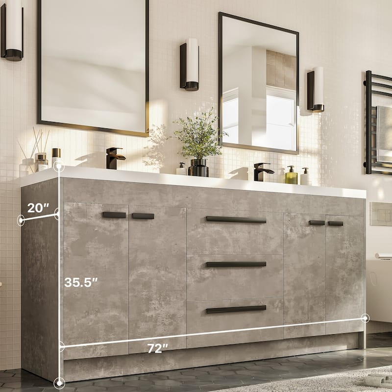 Lugano 72 in. Concrete Gray DS Bath Vanity with Acrylic Top and Integrated Sinks - 72"