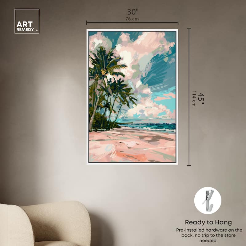 Art Remedy Palms Under The Sun Framed Colorful Coastal 1 Piece Canvas Wall Art